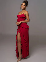 Load image into Gallery viewer, Elegant Ruffle Backless High Split Evening Dress
