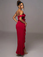 Load image into Gallery viewer, Elegant Ruffle Backless High Split Evening Dress
