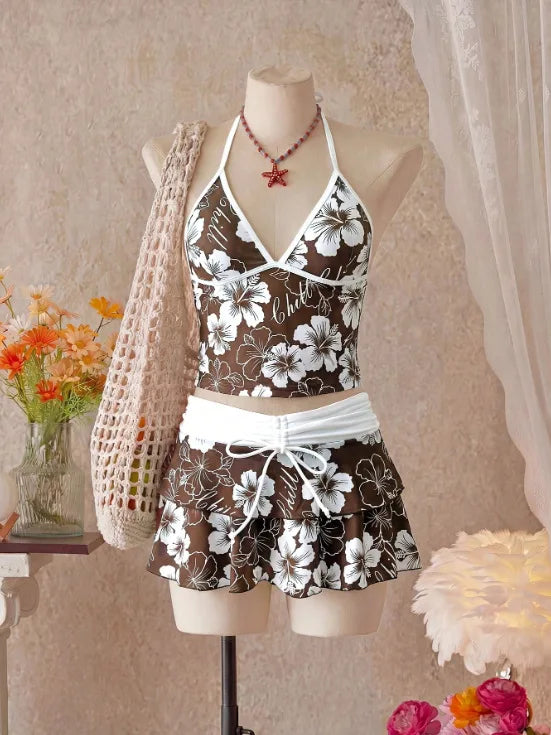 Women Floral 3 Piece Swimwear Tankini Set
