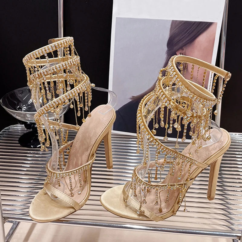 Women's Crystal Tassel Twining Stilettos