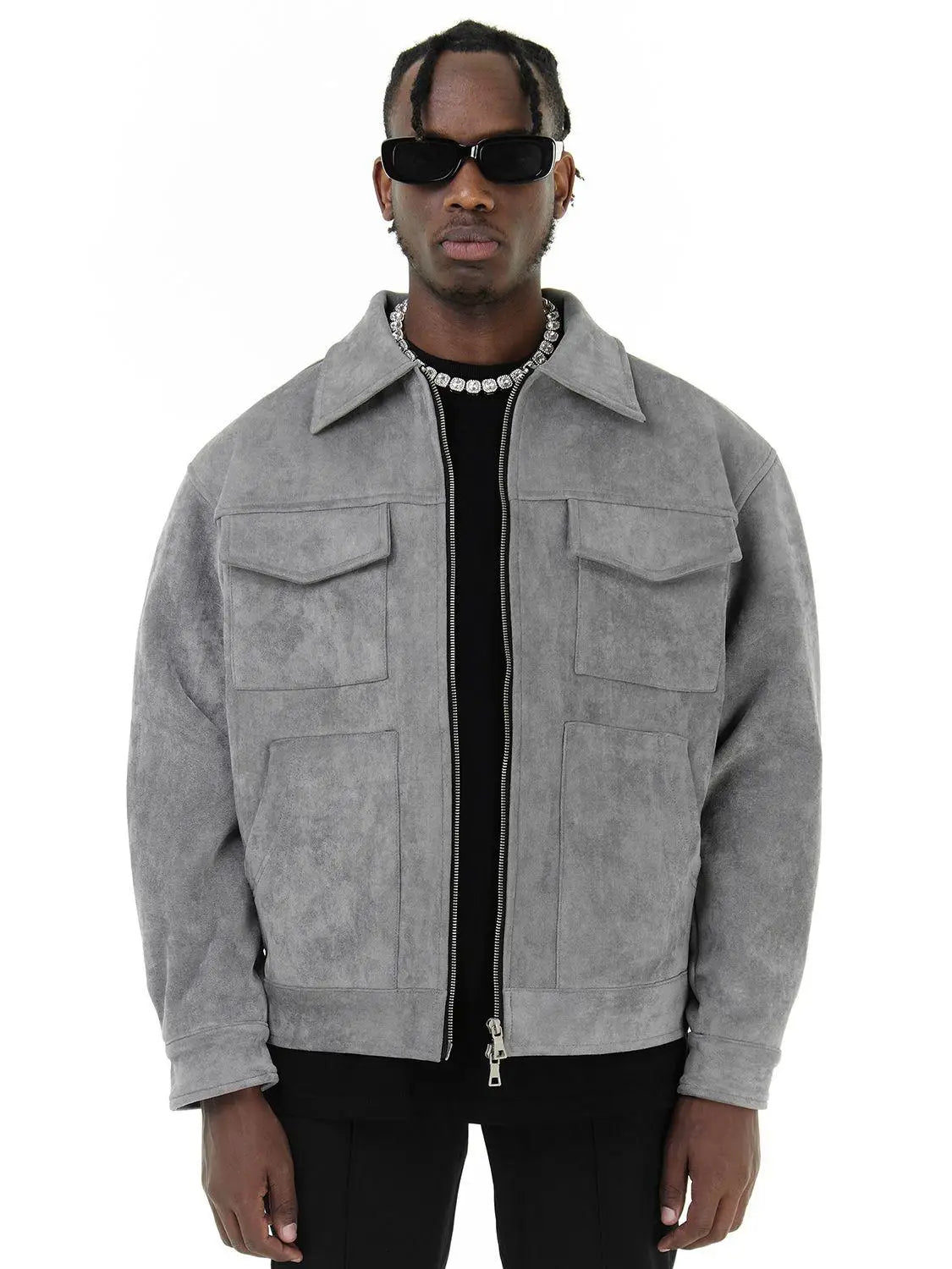 Men's Oversize Casual Suede Windbreaker Thick Coat.