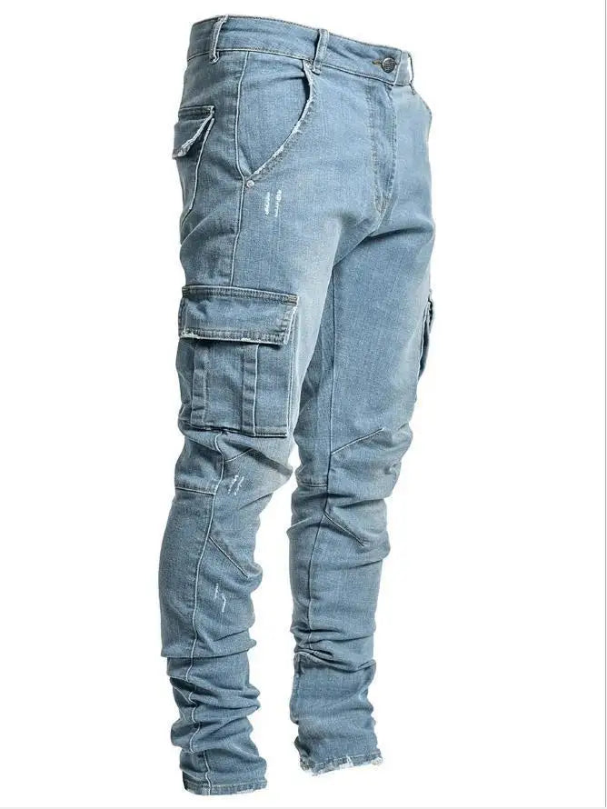 Men’s Plus Size Mid‑Waist Cargo Jeans