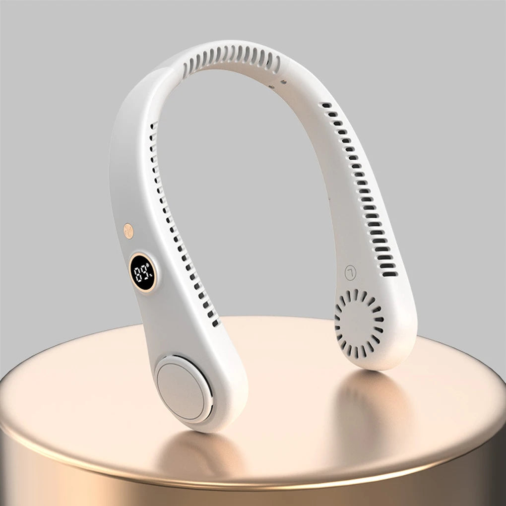 5 Speeds Wearable Hands-Free Fan with LED Digital Display Neck Cooler,