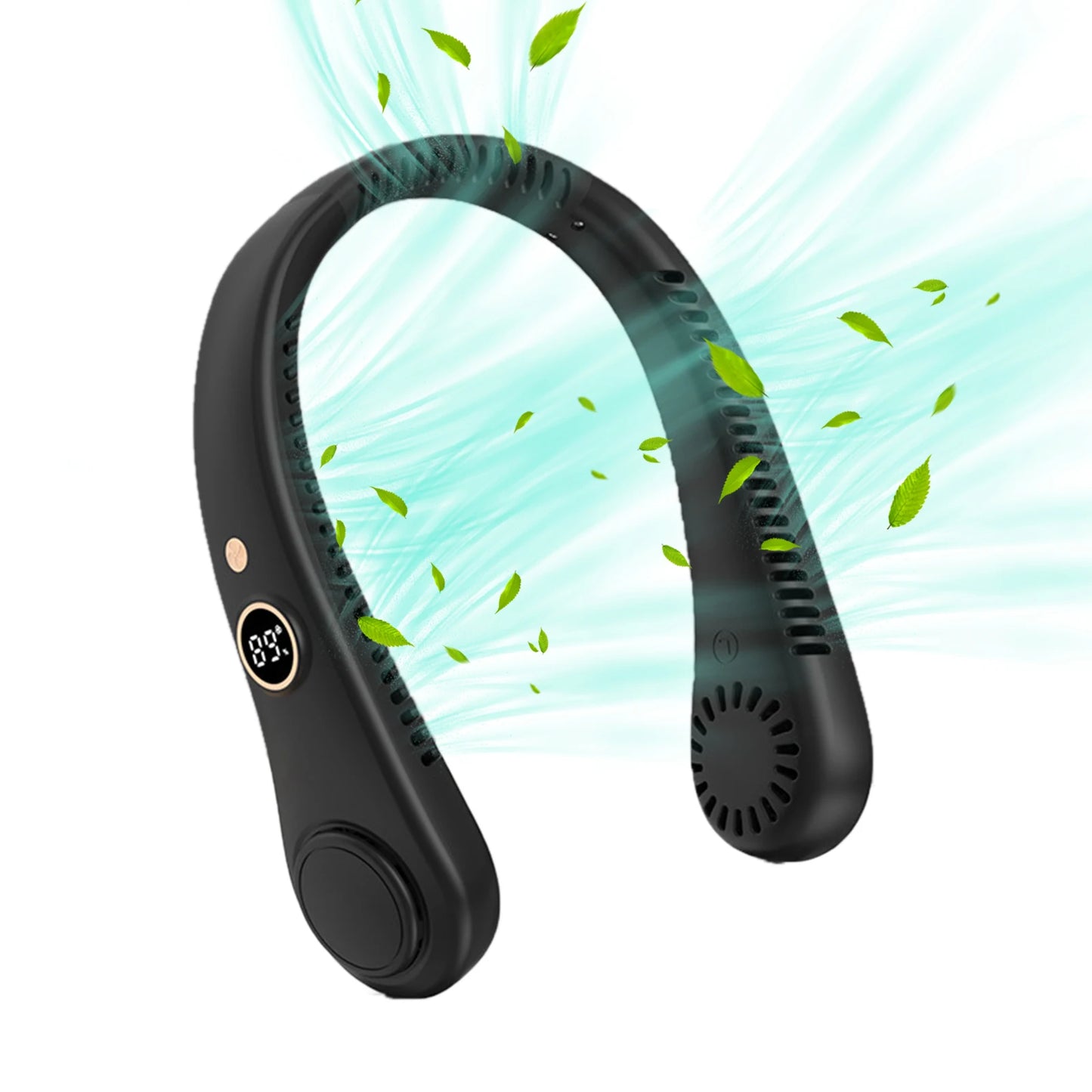 5 Speeds Wearable Hands-Free Fan with LED Digital Display Neck Cooler,