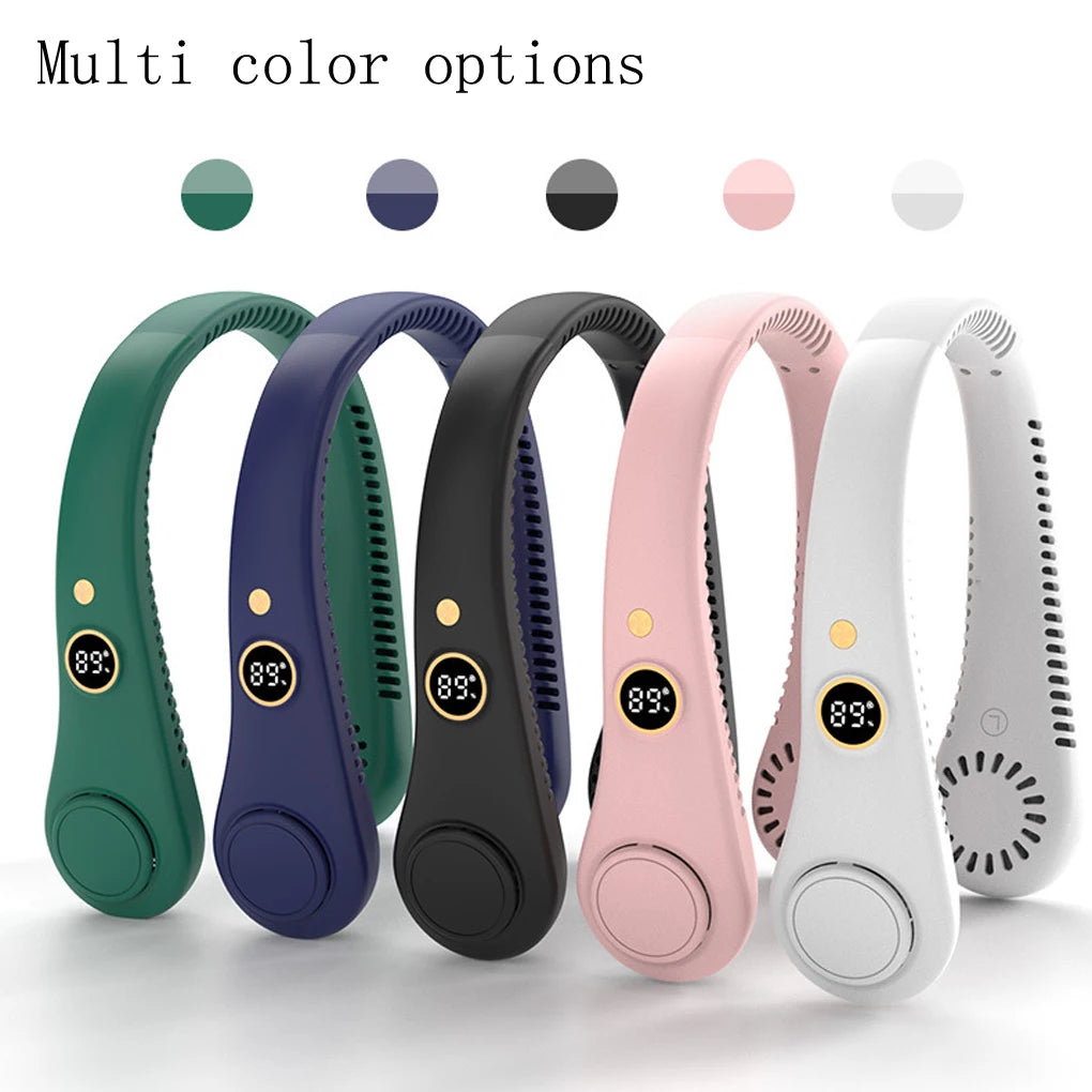 5 Speeds Wearable Hands-Free Fan with LED Digital Display Neck Cooler,
