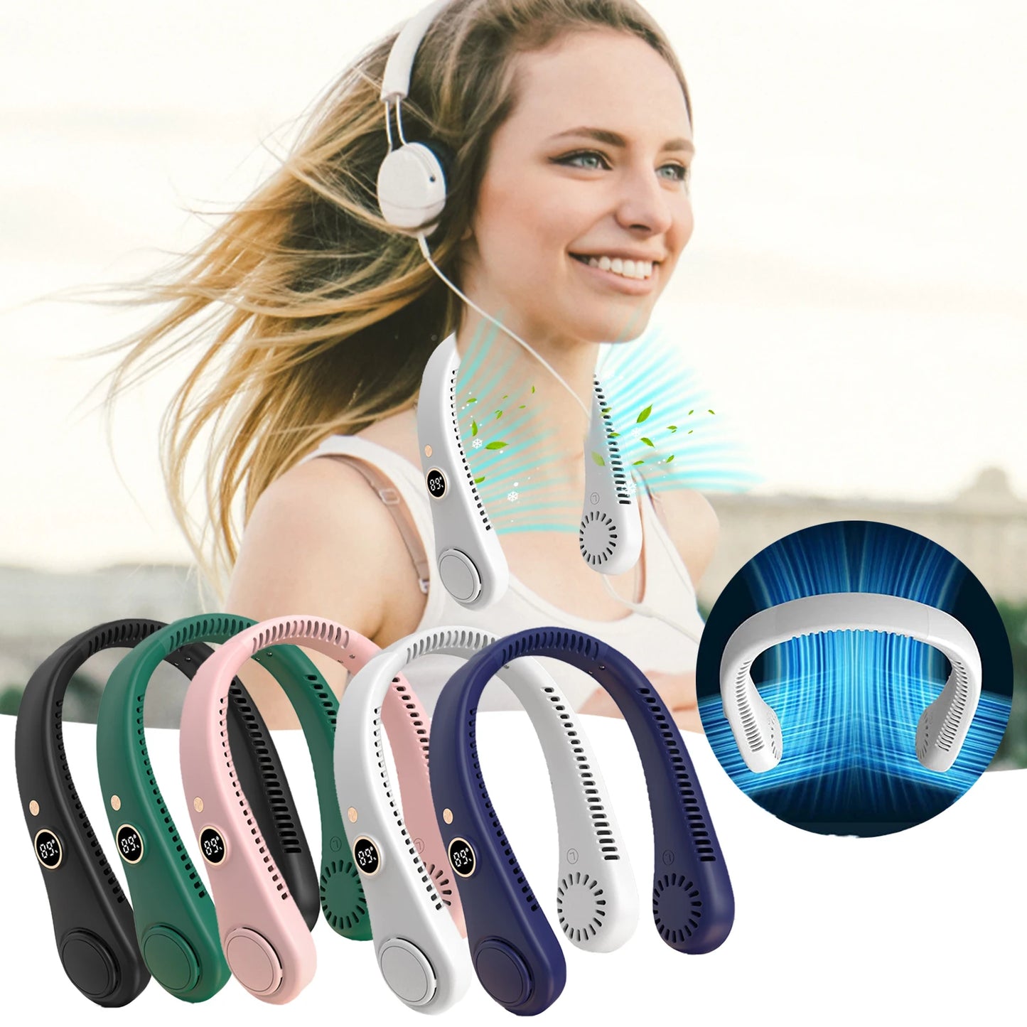 LED Digital Display USB Wearable Fan