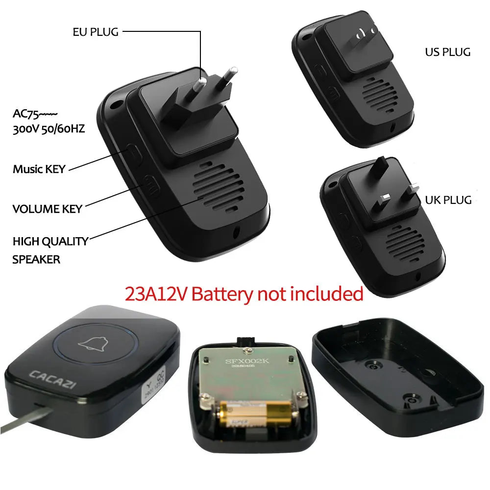 CACAZI Wireless Waterproof Doorbell 300m Range
