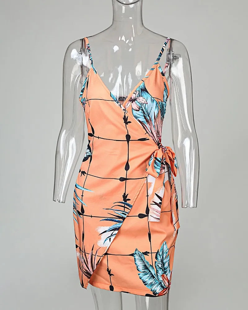Women's Tropical V-Neck Wrap Dress