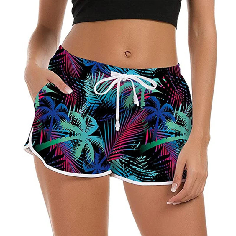 Women Drawstring Novelty Pattern Beach Shorts