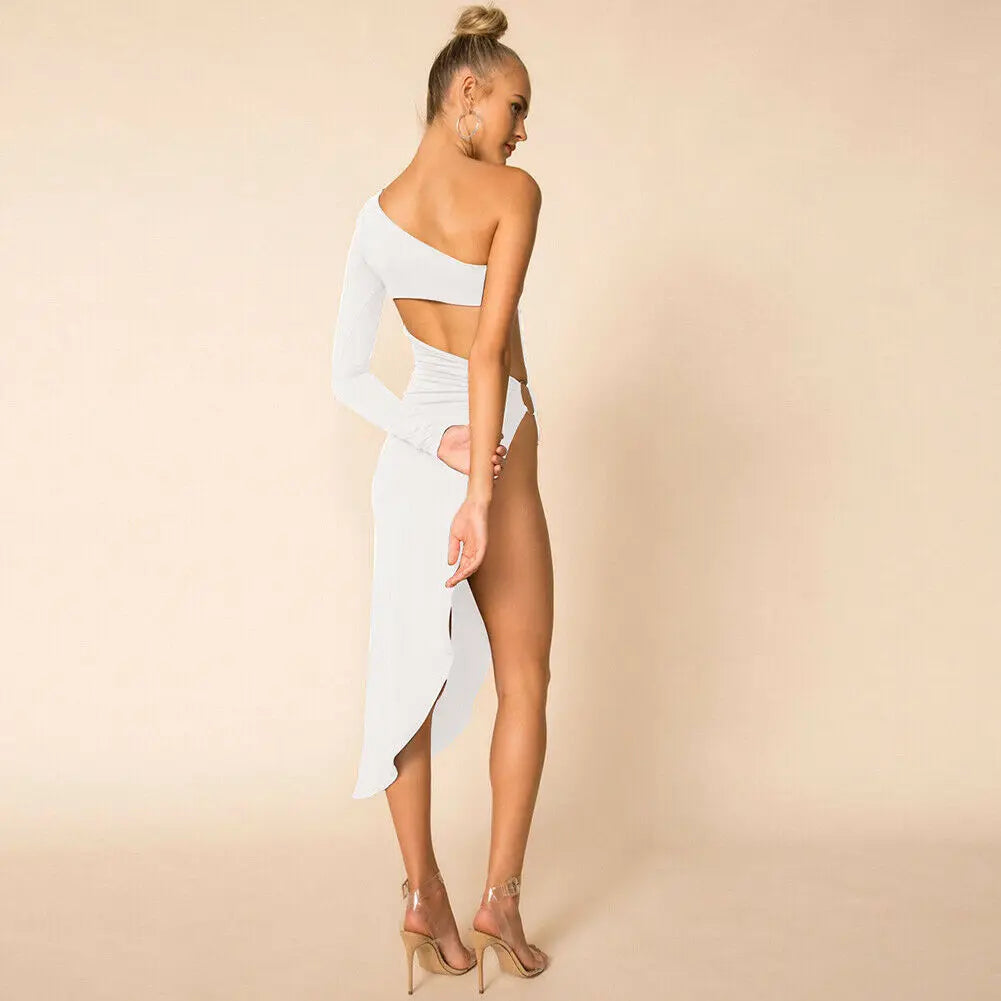 Women‘s’ One Shoulder Long Sleeve Hollow out Dress