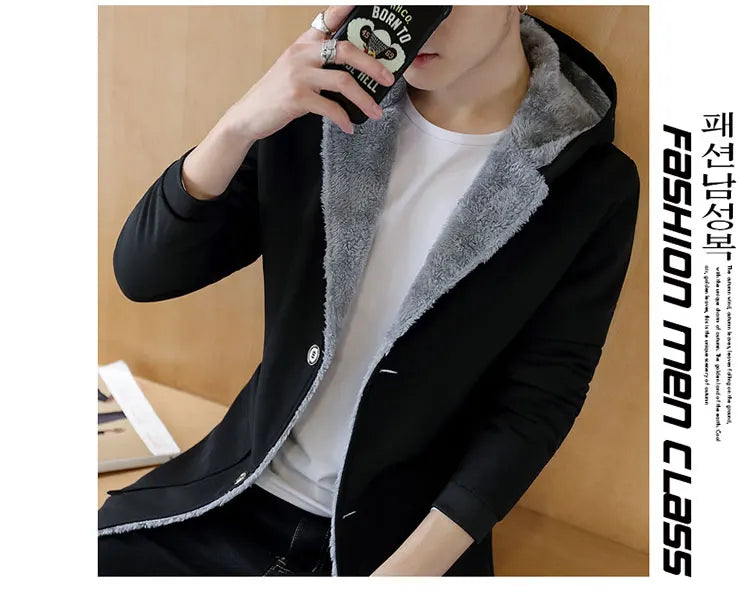 Men with Warm Cashmere Hood Coat