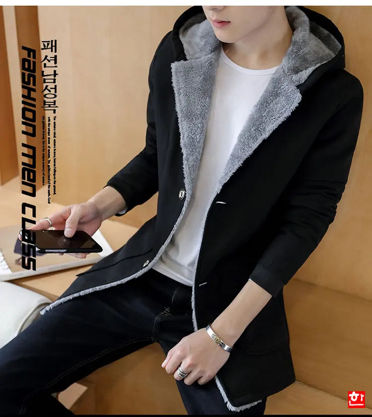 Men with Warm Cashmere Hood Coat