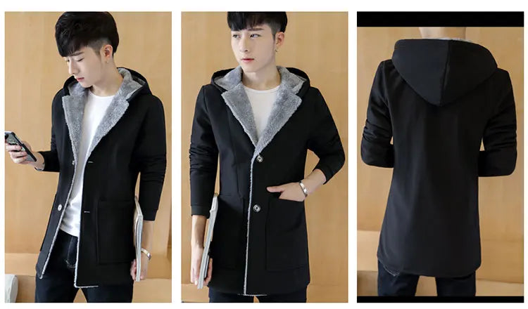 Men with Warm Cashmere Hood Coat