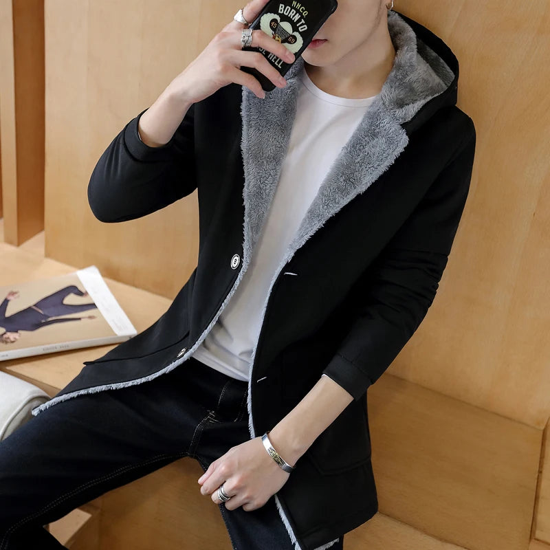 Men with Warm Cashmere Hood Coat