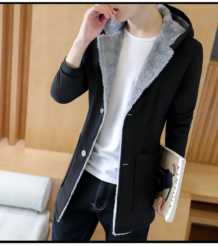 Men with Warm Cashmere Hood Coat