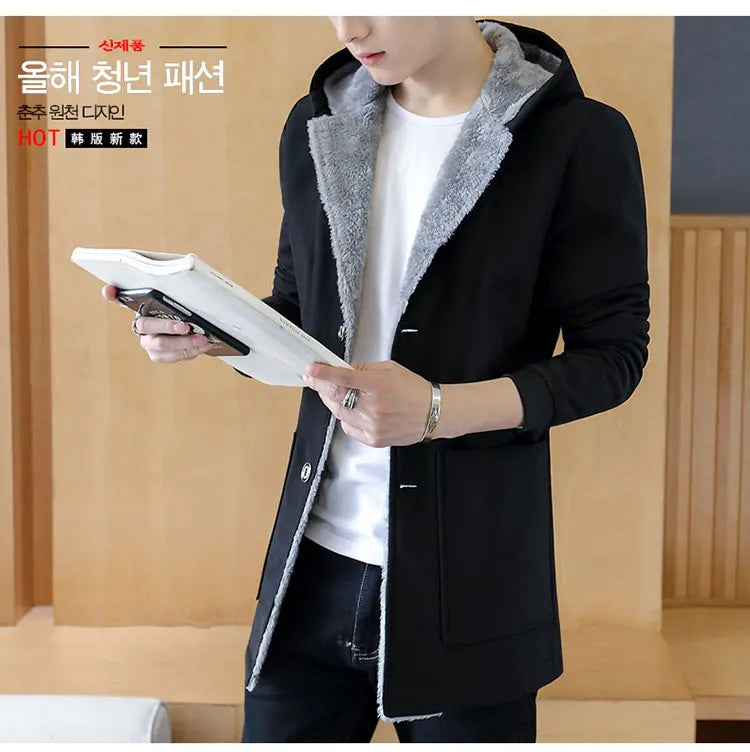 Men with Warm Cashmere Hood Coat