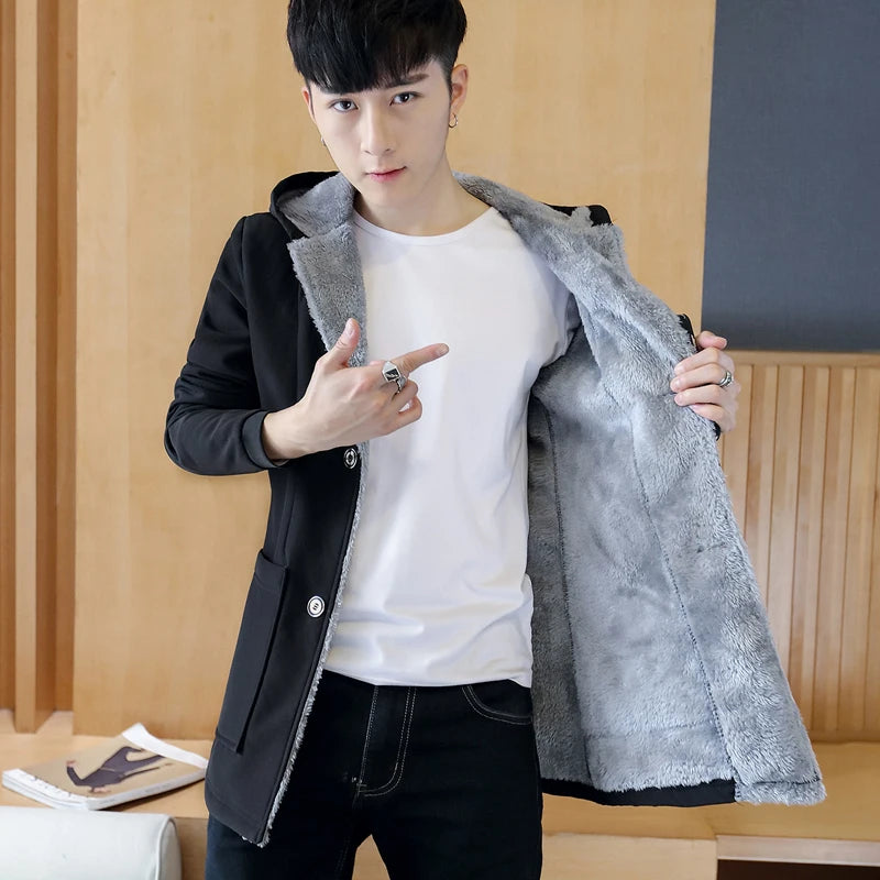 Men with Warm Cashmere Hood Coat