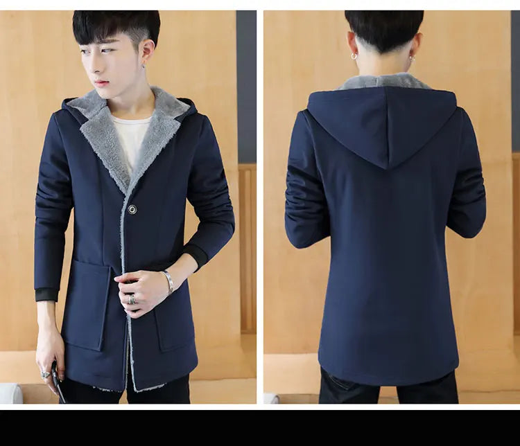 Men with Warm Cashmere Hood Coat