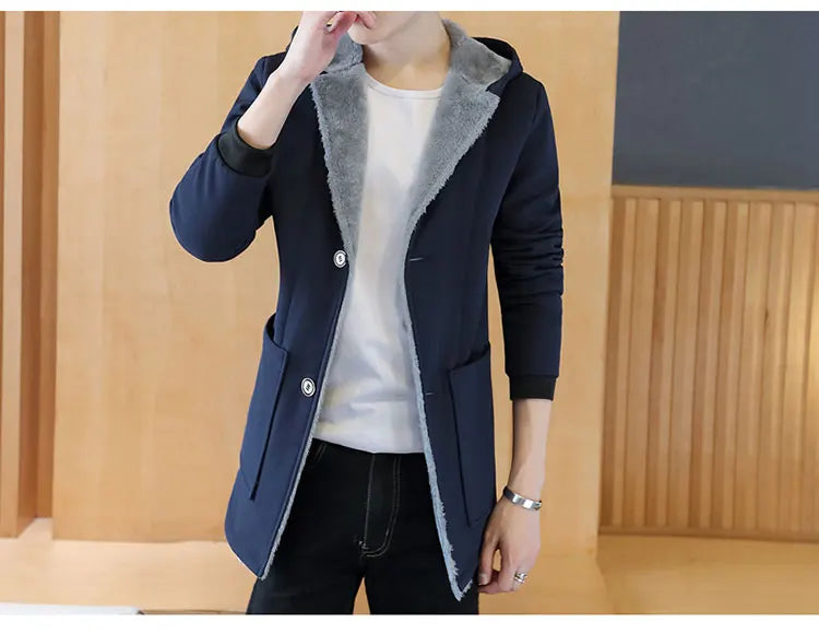 Men with Warm Cashmere Hood Coat