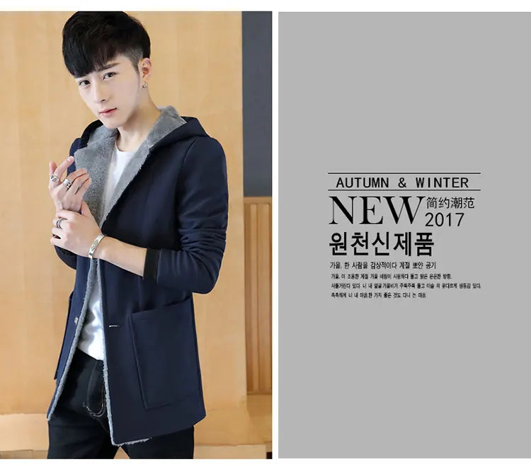 Men with Warm Cashmere Hood Coat