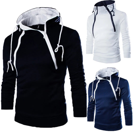 Three hoodies in black, white, and navy on a white background