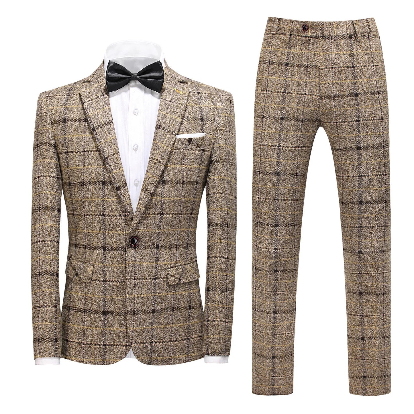 British Style Retro Plaid Single-breasted Long Sleeve Men Three-piece Suits