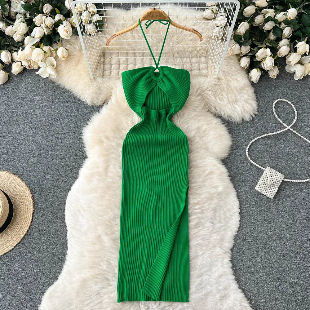 Women Slim Elastic Hips Split Dress
