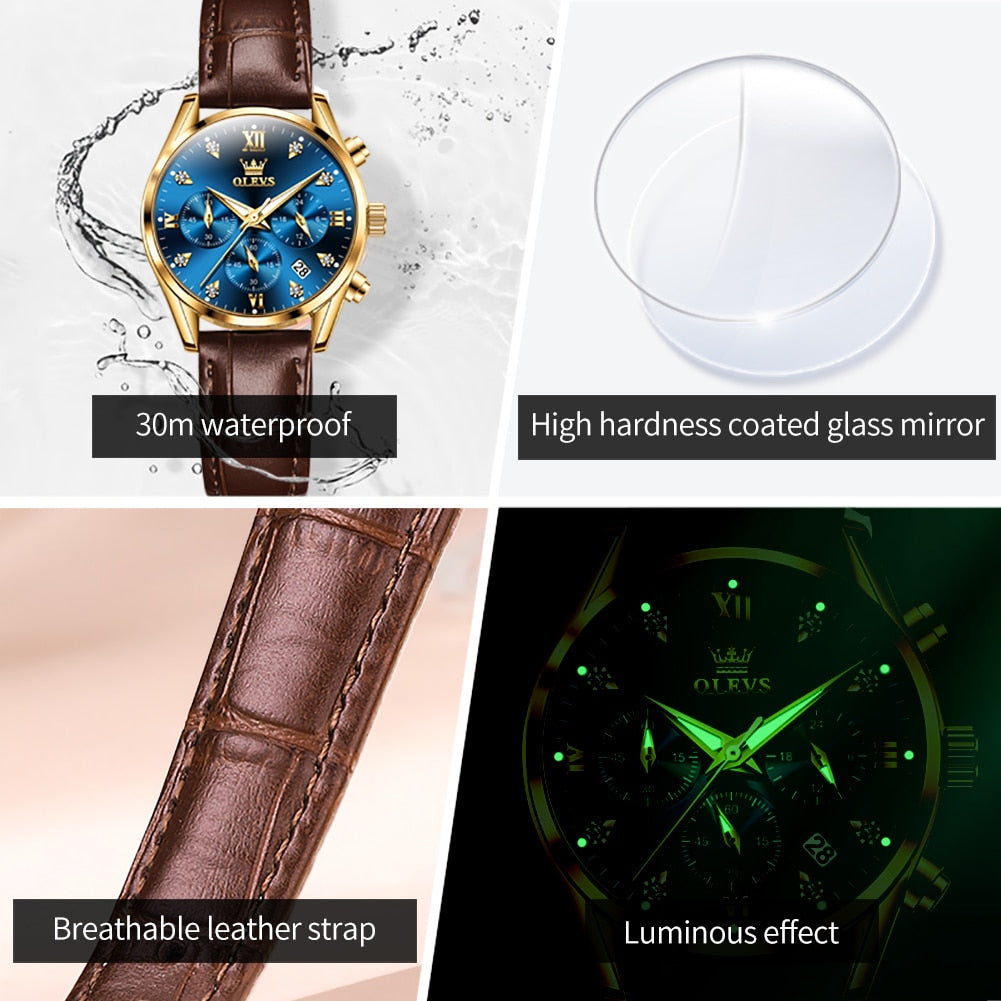 Women Waterproof Luminous Multifunction Quartz Watch