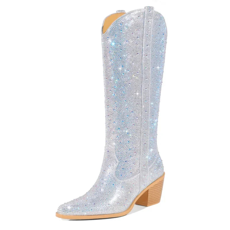 Rivet Knee Boots 44 Rhinestone Pointy Women Boots