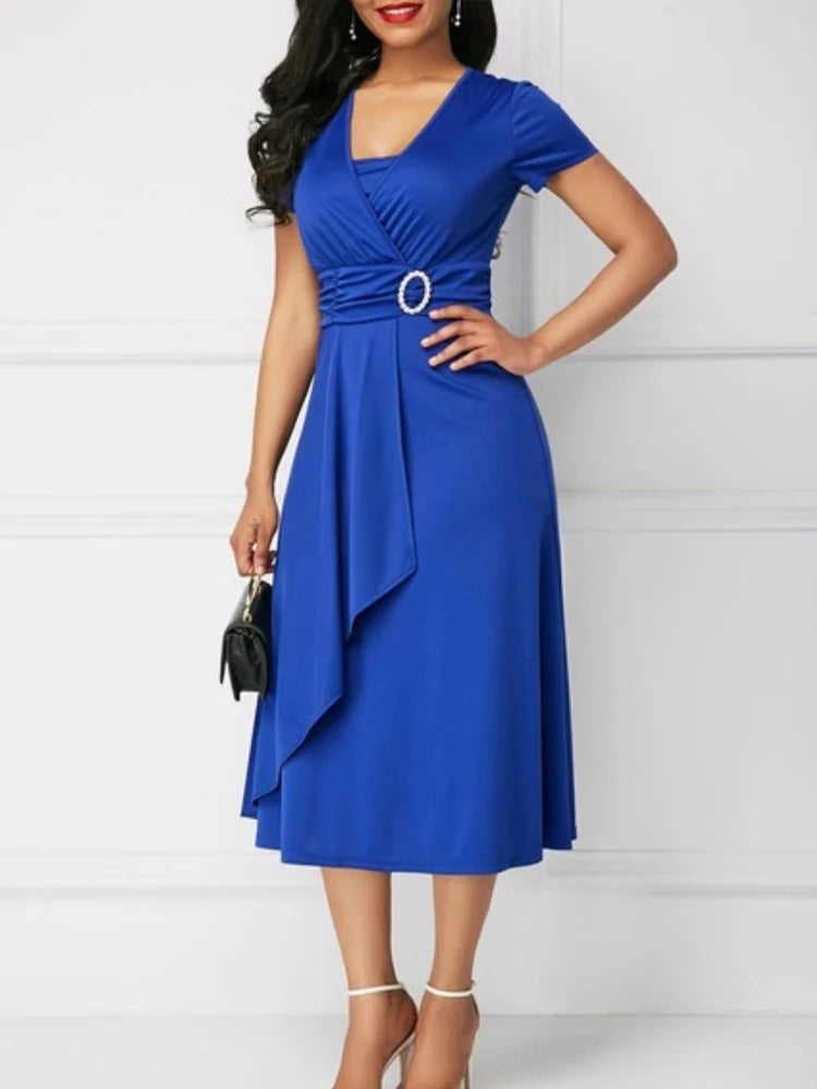 V-Neck Asymmetric Evening Dress
