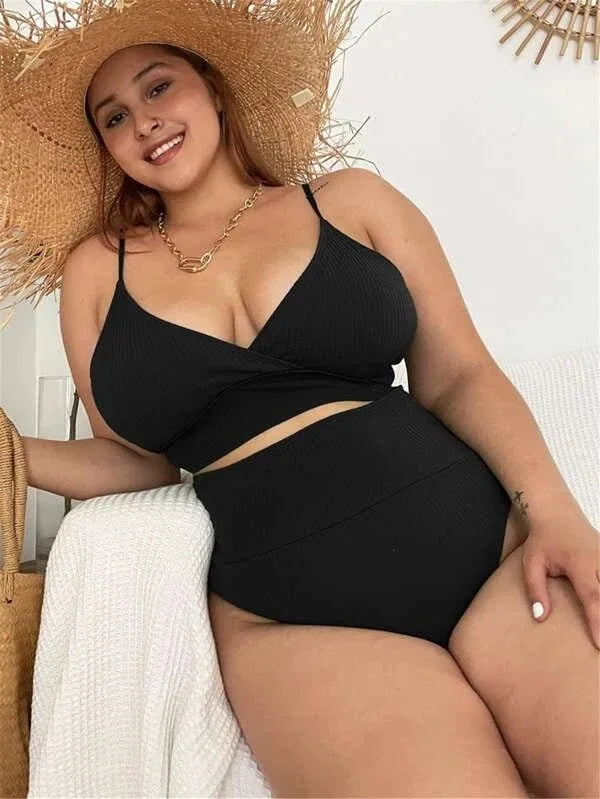 Plus Size Women's High Waist Bikini Swimwear Set Tummy Control