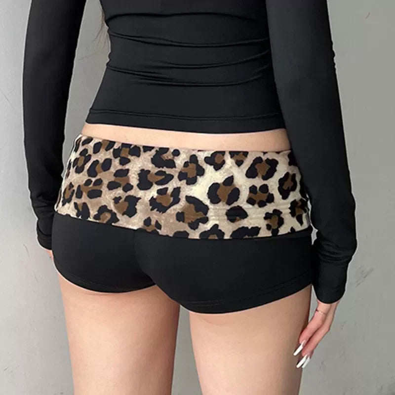 Women's Leopard Low Waist Slim Shorts
