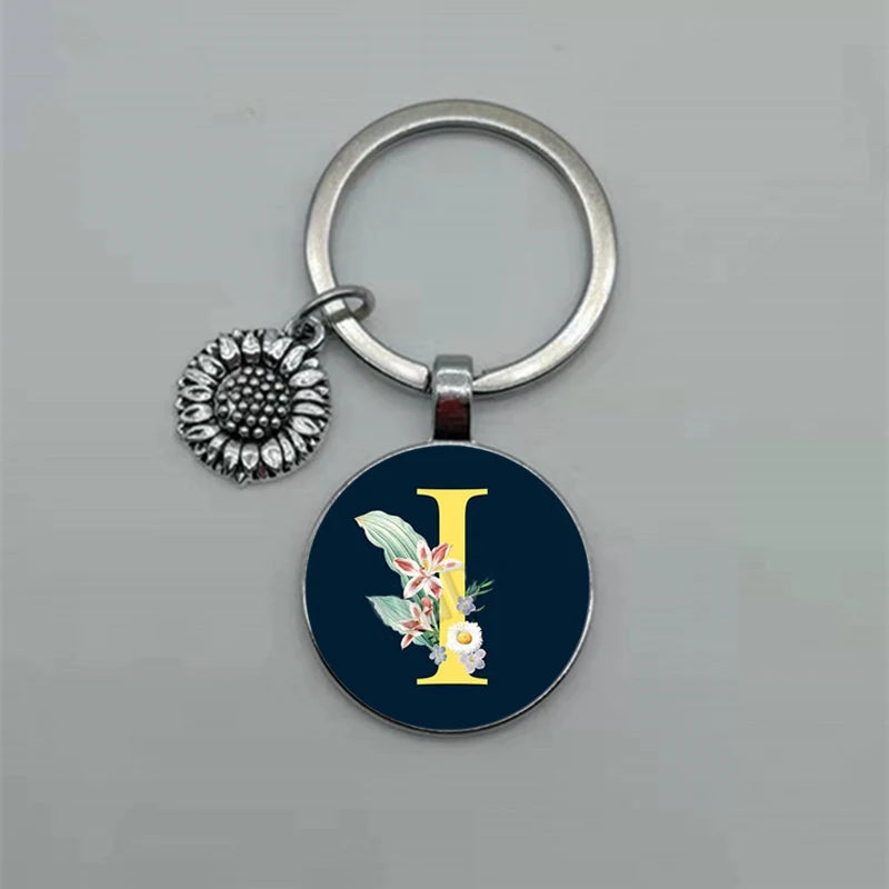 A-Z Sunflower Dome Glass Alphabet Pendant