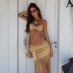Load image into Gallery viewer, 3Pcs Push Up Bikini With Tassels Skirt Swimwear
