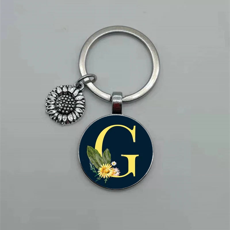 A-Z Sunflower Dome Glass Alphabet Pendant