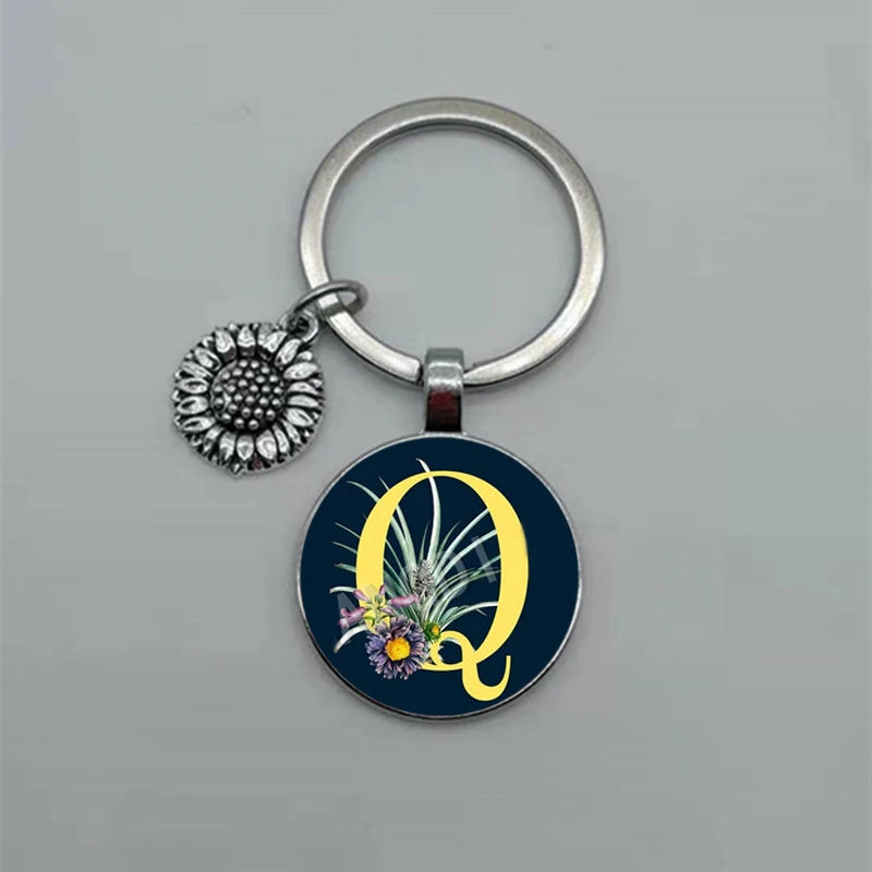 A-Z Sunflower Dome Glass Alphabet Pendant