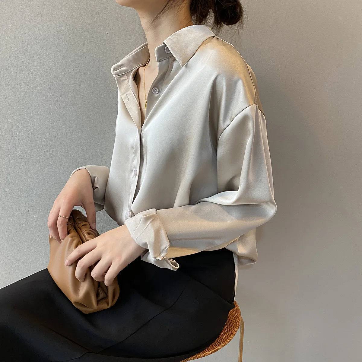 Women's Long Sleeve Satin Top