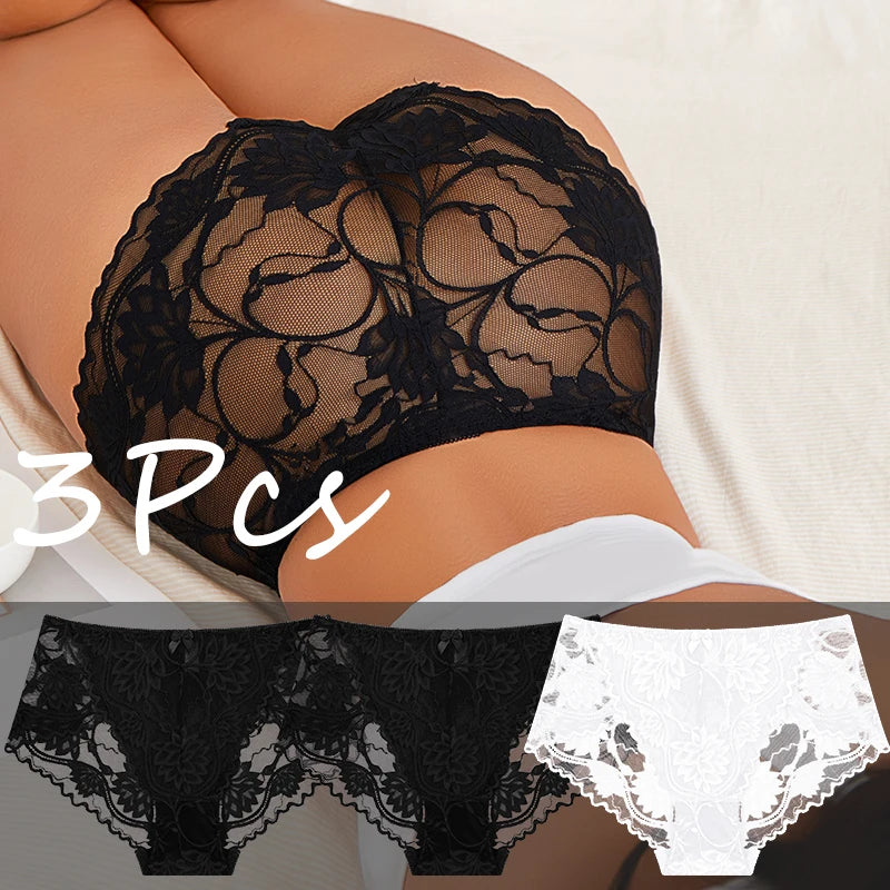Women's Lace Plus Size 3Pcs Underwear Set.
