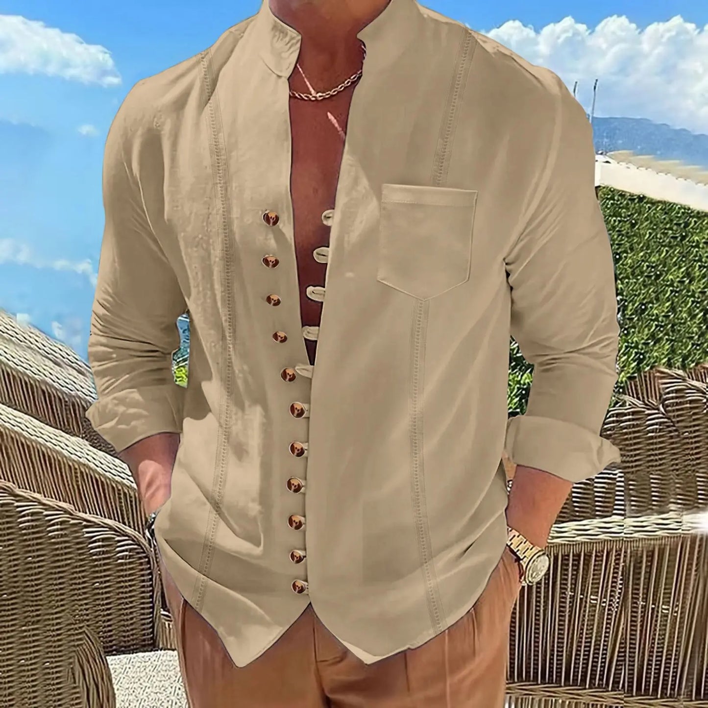 Men's Solid Color Long Sleeve Shirt