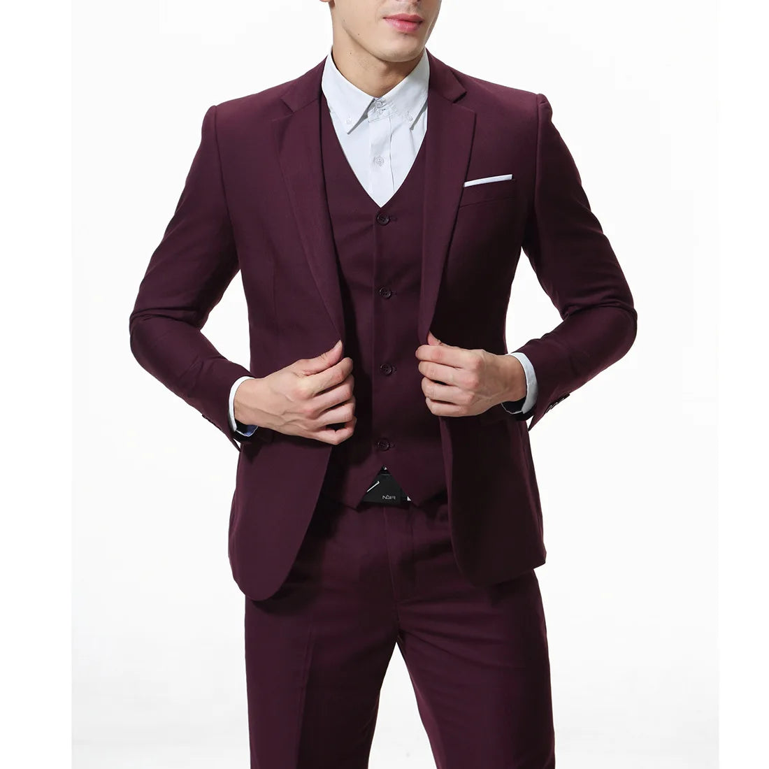 Mauve suit with white shirt on a white background