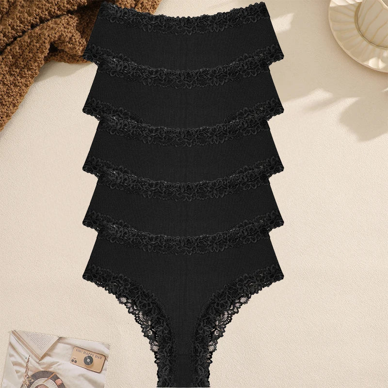 A Pack Of 5 Women Cotton Lace Panties.