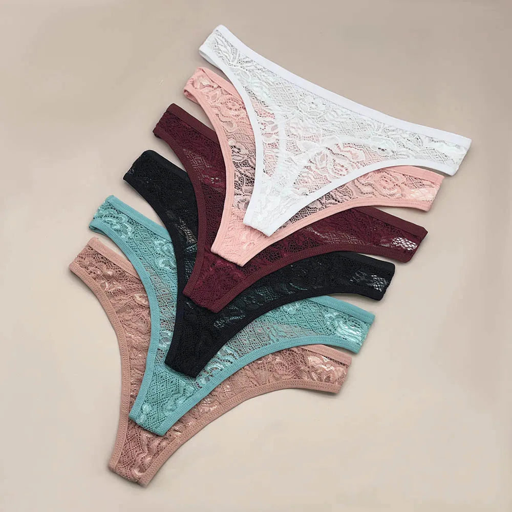 5 Pack of Women's Cotton Lace Thongs.