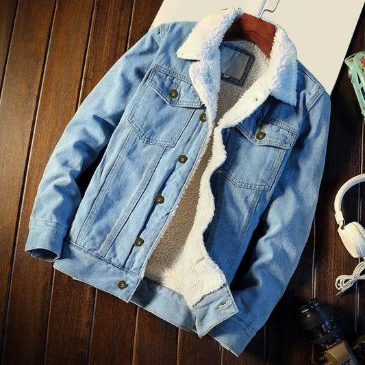 Men's Denim Fashion Fleece Coat