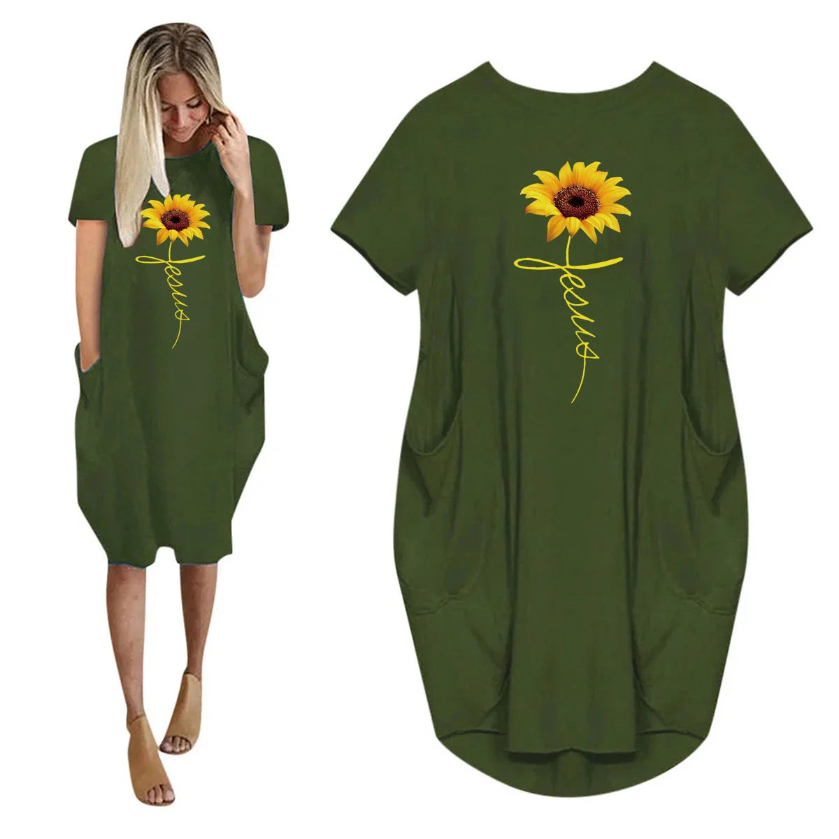 Women's Faith Sunflower Print Loose Size Dress