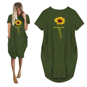 Women's Faith Sunflower Print Loose Size Dress