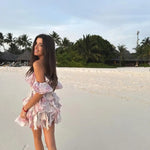 Load image into Gallery viewer, Chiffon Floral Print Layered Women Mini Dress
