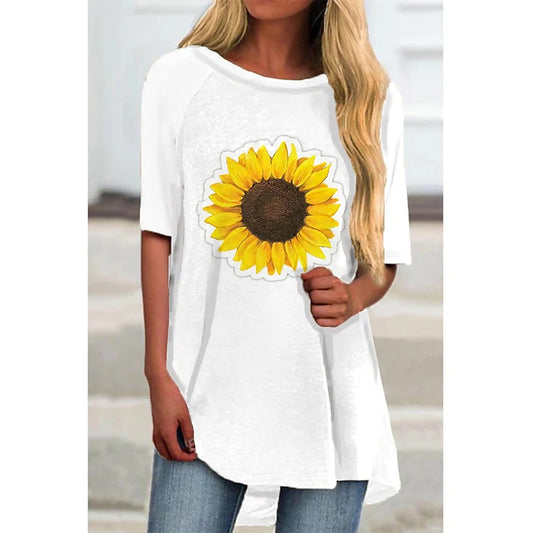 Summer Sunflower Floral 3D Print Long T-Shirt