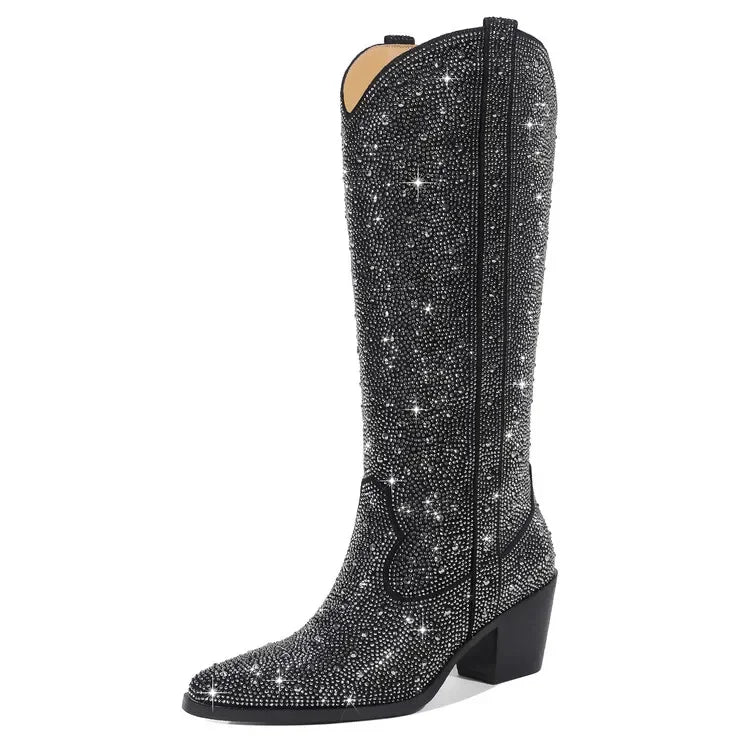 Rivet Knee Boots 44 Rhinestone Pointy Women Boots