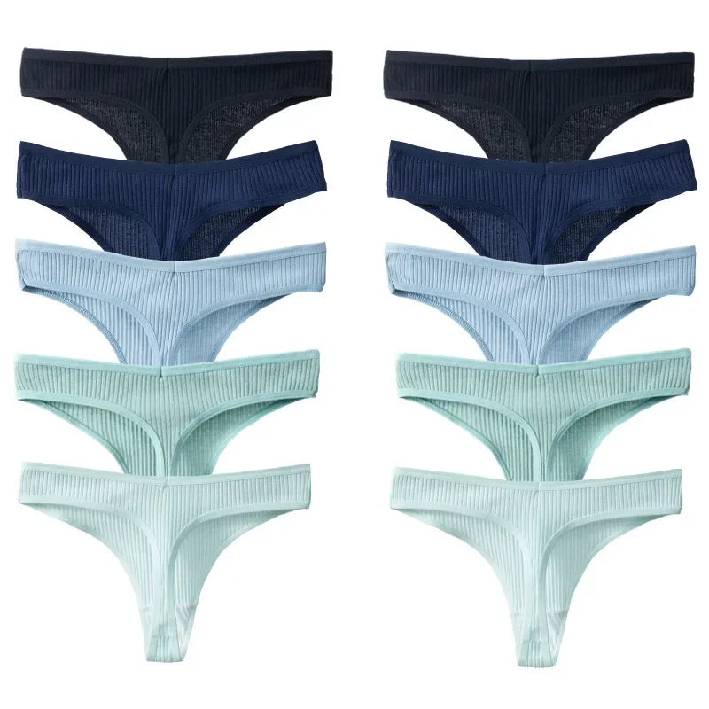 10Pcs Cotton Low-Waist Thongs Set For Women/Girls.