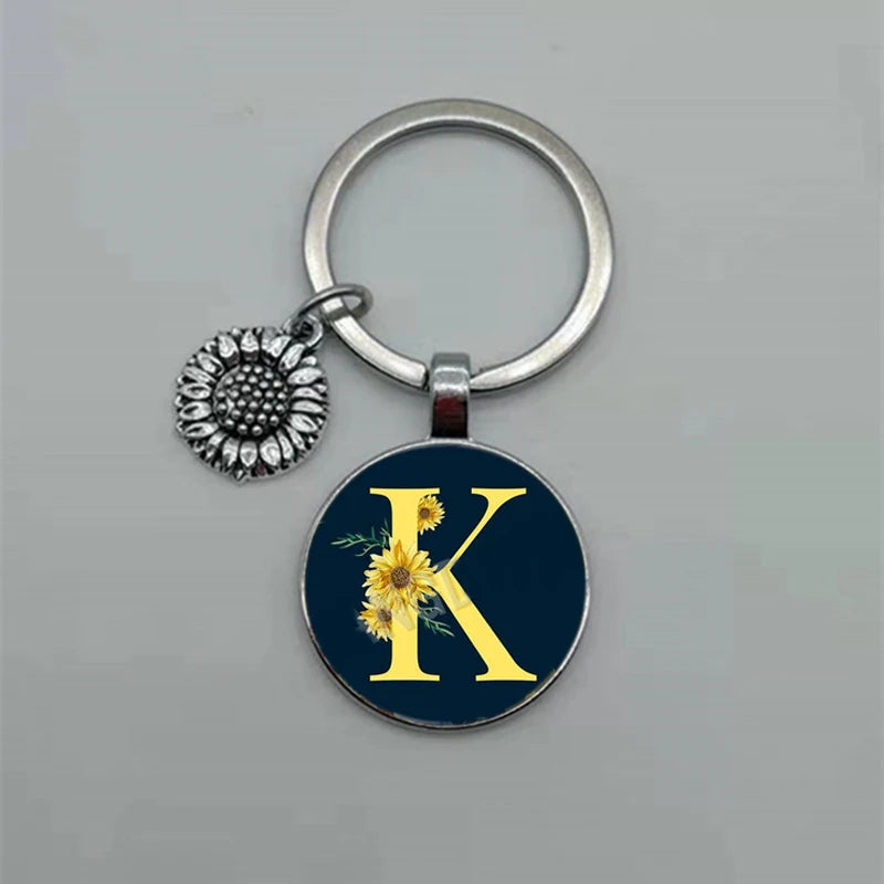 A-Z Sunflower Dome Glass Alphabet Pendant